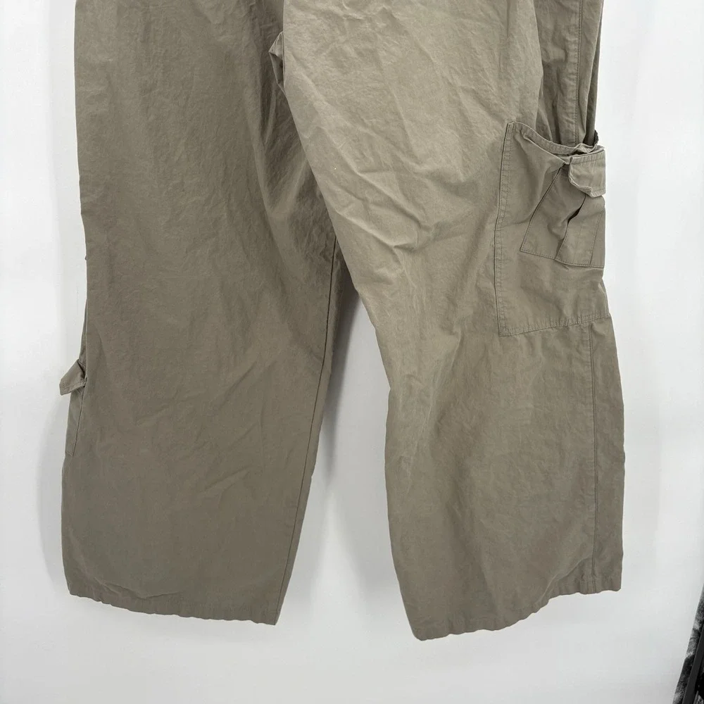 ELODIE Womens Pants Natural Olive Grn Wide‎ Leg Cargo Trousers SIZE Large 33-36